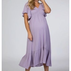 Pinkblush Maternity Lavender Smocked Ruffle Midi Dress